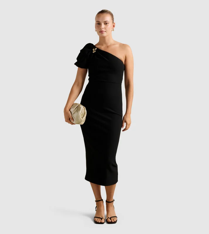 forever new LINDA One Shoulder Puff Sleeves Midi Dress